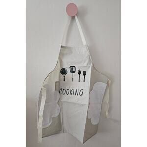 Beige Cooking Apron w/ Utensil Print & Cloud Towels on Sides NEW